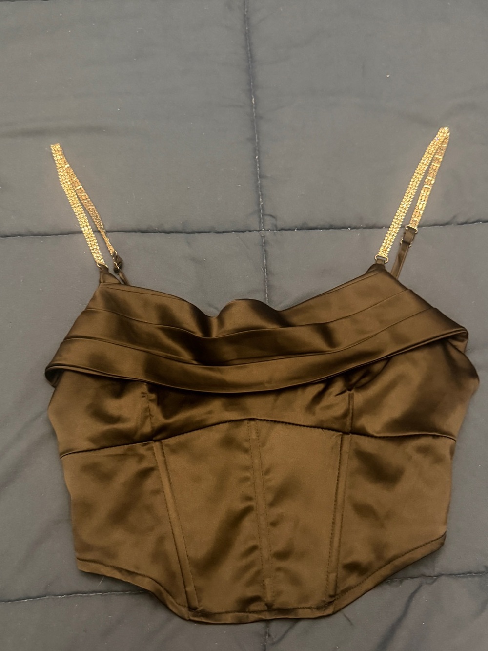Women’s Satin black Corset Cami with silver  Straps